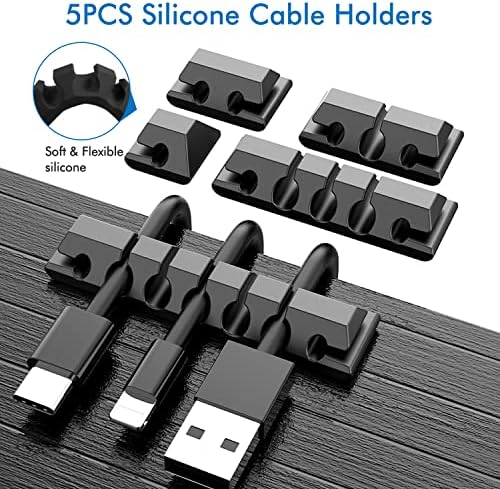 Cable Management Kit, 146Pcs Cable Tidy for Home Office under Desk- 100 Wire Organizer Ties, 5 Upgrade Silicone Cable Holder, 2 Cable Sleeve, 28 Adhesive Cable Clips, 1 Roll Cable Organiser Straps etc