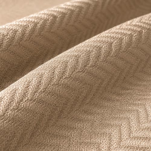 Image of LINENWALAS 100% Blackout Curtains for Window (5 Feet) - Set of 2 Panels, Herringbone Linen Texture Complete Light Block, Thermal Insulated & Noise Reducing Room Darkening Drapes (Mocha)
