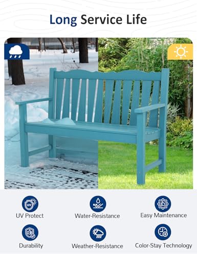 Image of Outdoor Bench Set of 2, Weatherproof Garden Benches for Outdoors, All Weather HIPS Patio Bench Holds up to 800lbs, Never Rot or Fade, Comfort Bench for Porch Garden Patio Yard and Park