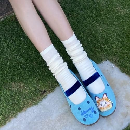 BB BEROBELLO Cute Cat Design Ballet Flats, Polka Dot Pattern Mary Jane Shoes, Velvet Strap, 3 Colors Available3