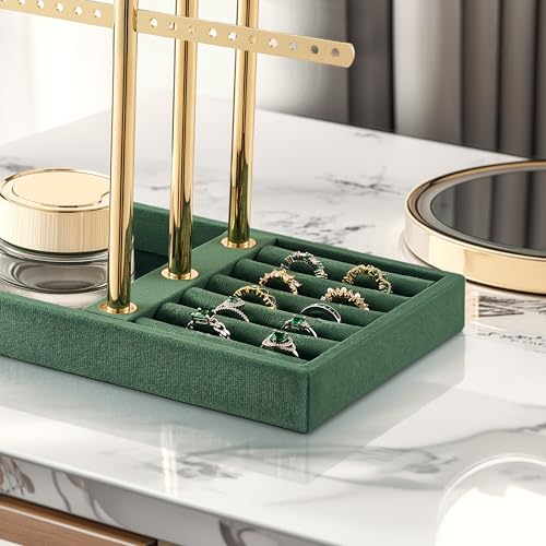 Image of Jewelry Organizer Stand for Necklaces, Bracelets, Earrings, Rings, Green