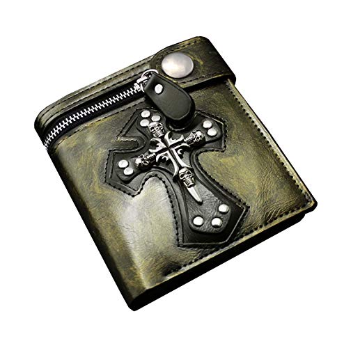 Cool Mens Gothic Punk Vintage Gold Leather Momey/Card Wallet with Safe pants chain3