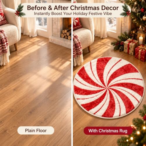 Aufmer Christmas Candy Swirl Door Mat 23.62 Inch Large Round Bathroom Rugs - image 7