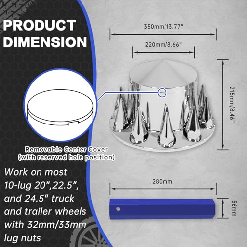 4 Pcs Rear Semi Truck Wheel Covers & Hub Caps with 33mm Lug Nut Covers Screw-On ABS Plastic Anti-Rust, Semi Truck Hub Covers for Semi Trucks Trailer by WAITTON - Image 6