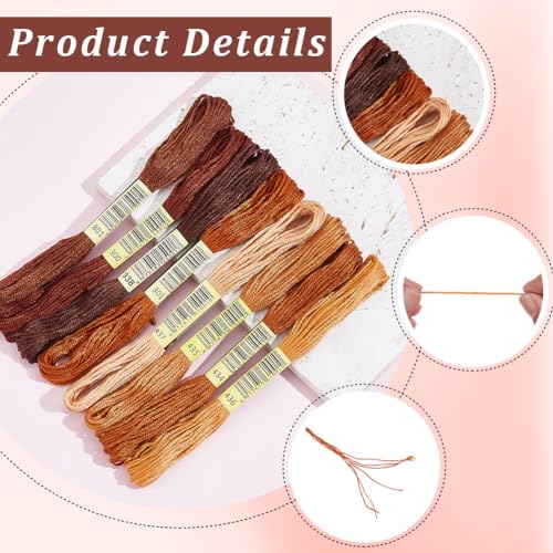 Image of 1 Box 65.6 Yards 8 Skeins 6 Strands Brown Cross Stitch Cotton Thread Assorted Embroidery Floss Set Friendship Bracelet Variegated Yarn Gradient String Bulk for Hand Sewing Making Crochet