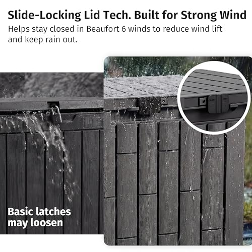 Image of EAST OAK 31 Gallon Outdoor Storage Box, Waterproof Deck UV-Resistant Resin Bin for Patio Cushions, Garden Tools, Accessories & Package, Lockable Wind-Resistant Lid, Steel-Reinforced, Black