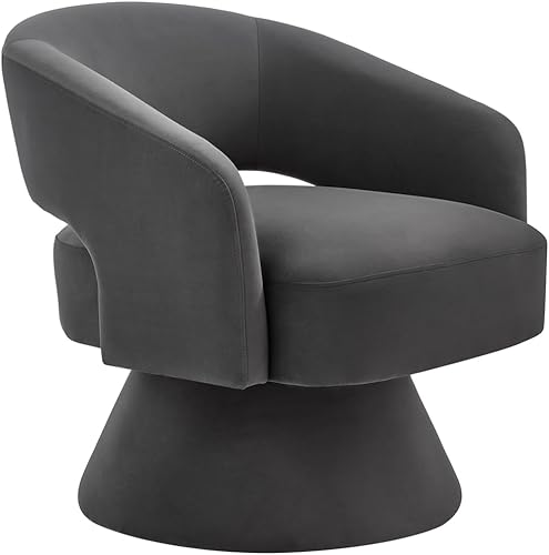Miniatura 4 de 24KF Moderno sillón giratorio de 360 grados, cómoda silla de barril de terciopelo para sala de estar y dormitorio, silla redonda giratoria de