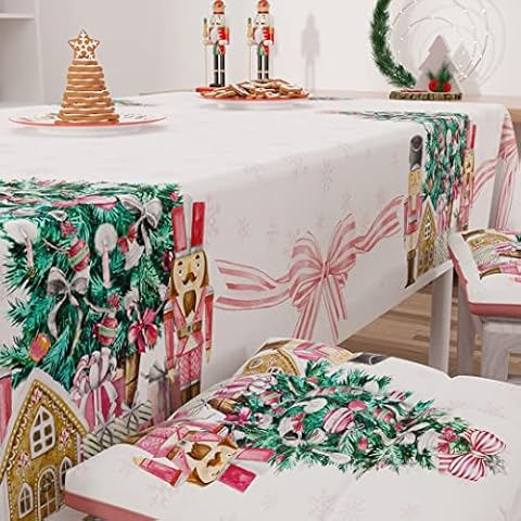 PETTI Artigiani Italiani - Mantel de Navidad Resistente a Las Manchas, Rectangular, diseño de Soldados, Color Rosa, 6 Asientos Cover