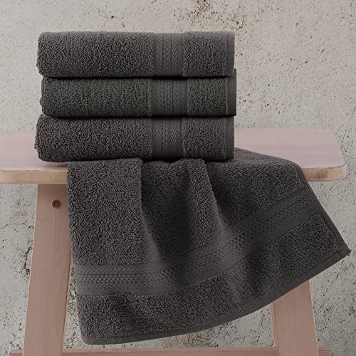 Regal Ruby Quick-Dry 4 Pieces Grey Hand Towels Highly Absorbent 100% Turkish Cotton - Perfect Lightweight Towel For Bathroom, Kitchen, Guests, Pool, Gym, Camp, Travel, College Dorm, Shower #TOP1