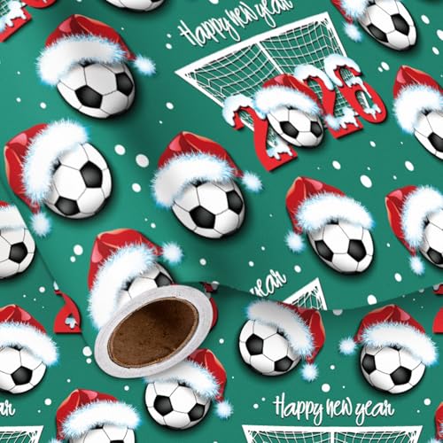 LeZakaa Soccer Christmas Wrapping Paper Roll