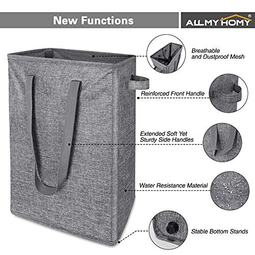 Allmyhomy Slim Laundry Hamper 45L, Tall Narrow Laundry Basket, Small Laundry Bin, Clothes Hampers Rectangle, Thin Laundry Storage Bin Skinny, Collapsible Laundry Bag, Clothes Baskets Organizer (Grey) #TOP1