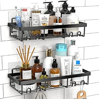DIFULI Shower Caddy Shelf Organiser (2 Pack), No Drill Black Shower Shelves, Self Adhesive Bathroom Caddy, Shower Storage Accessories, Rust-Free