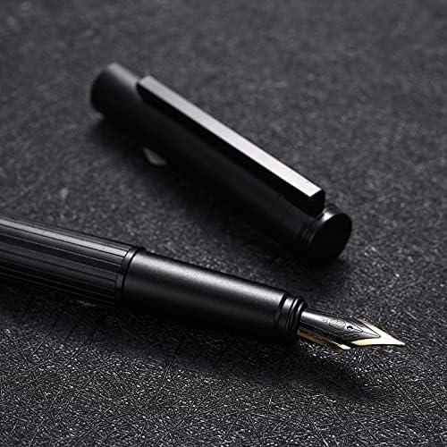 Hongdian H1 Black Aluminum Fountain Pen Extra Fine Nib, Smooth Writing Instrument with Converter and Pen Case Set