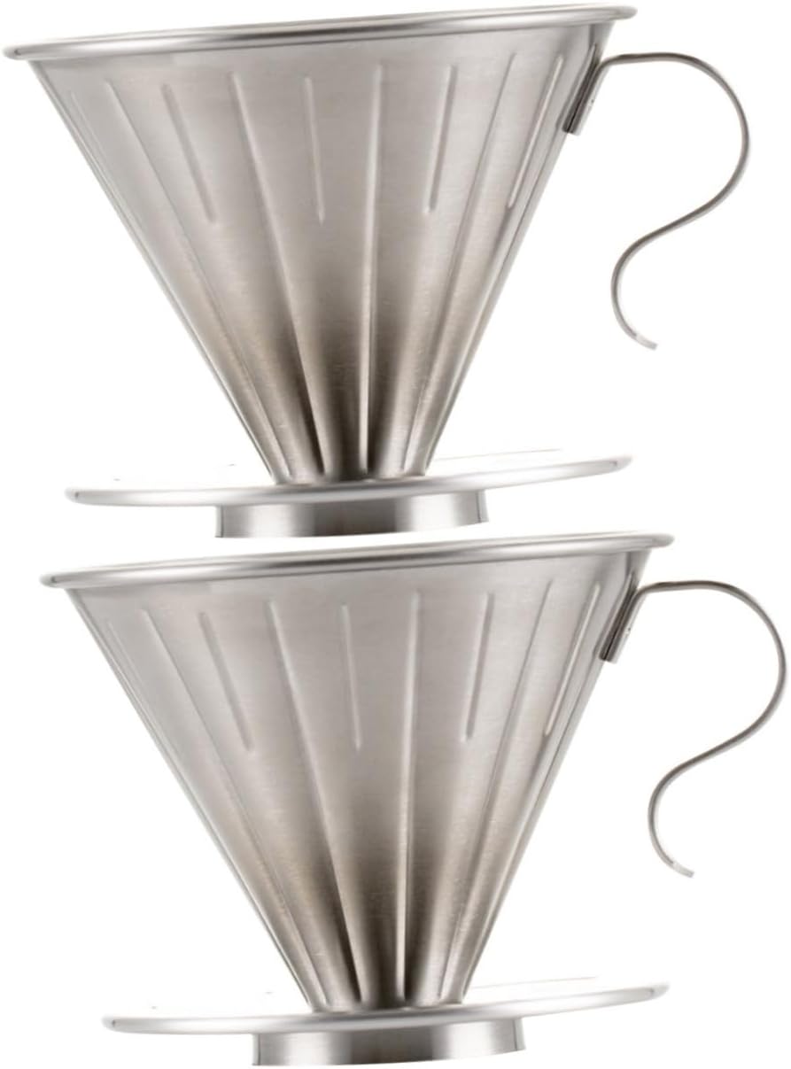 2pcs Stainless Steel Dripper Cone Coffee Filter Reusable Brewer for Cups Easy Clean Design Separate Stand Coffee Maker for Home Brewing