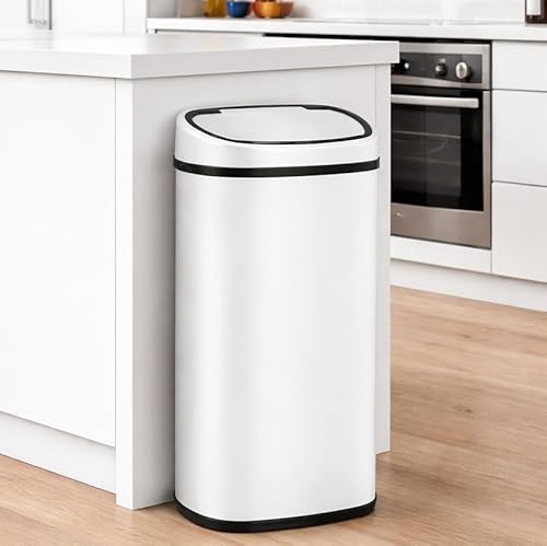 Devanti 68L Motion Sensor Bin Touchless Kitchen Rubbish Bin with Soft-Close Lid, Manual Mode, Stainless Steel Body Trash Can Automatic Garbage Bin White
