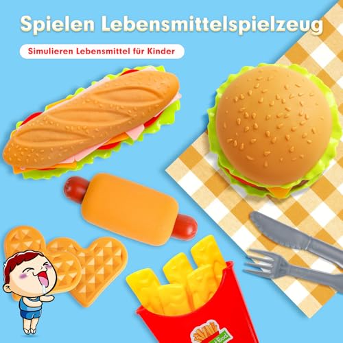 VEYLIN Kinderküche Zubehör Lebensmittel Spielzeug, Kinder Hamburger Küchenspielzeug Rollenspiele, Pädagogisches Lernspielzeug Geschenk für Mädchen Jungen