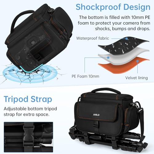 Bolsa para cámara DSLR resistente al agua negra con interior naranja miniatura 4