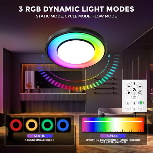 Image of Akicon Bathroom Exhaust Fan with RGB LED Mode, 110 CFM 1.5 Sone Ultra Quiet Bathroom Vent Fan with 3CCT Light & Nightlight, Ceiling Mount, Remote Control, Round (Black)