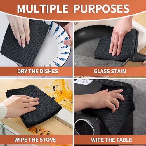 6 Stück Mikrofasertücher Barista Tuch Schwarz Waffeltuch Spüllappen Waschbar Spültuch für Küche Dicke Haushalts Putzlappen Microfaser Putztuch, 20 cm X 20 cm