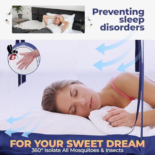 Image of Alvantor Mosquito Net Bed Canopy Bed Tents Dream Tents Privacy Space Full Size Sleeping Tents Indoor Pop Up Portable Frame Breathable Cottage Navy (Mattress Not Included)