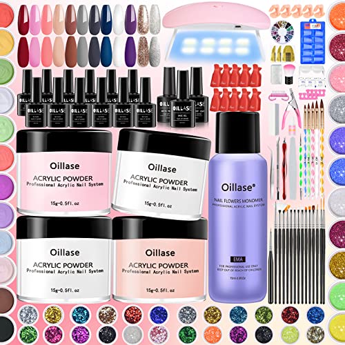 Acrylic Nail Kit for Beginners with Everything and 12 PCS Gel Nail Polish Kit with UV Light 2-in-1, Large Capacity Monomer Acrylic Nail Liquid, Glitter Nail Acrylic Powder for Nail Art Extension Kit