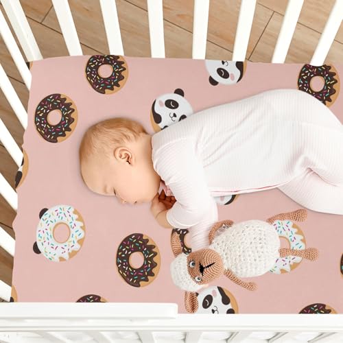 Image of Donuts Panda Salmon Fitted Crib Sheet for Boys Girls Baby Pack and Play Sheets for Crib Mattress,39 x 27 in
