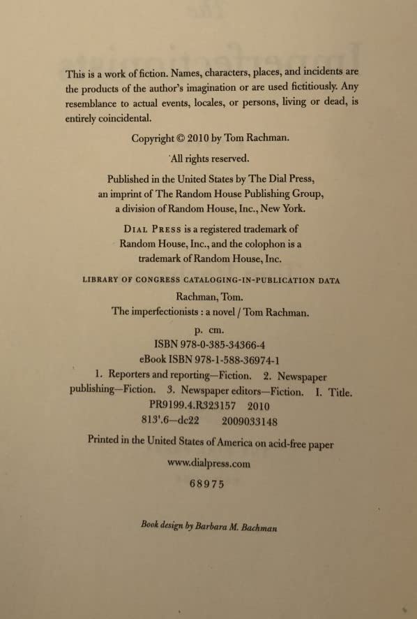 The Imperfectionists: A Novel Rachman, Tom - PT07