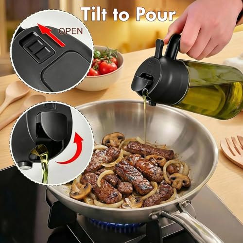 Poshetion 2 in 1 Olive Oil Sprayer for Cooking, 16oz Light-Proof Oil Dispenser for Kitchen, Leak-Proof Oil Spray Bottle for Air Fryer, Salad, BBQ, Baking, Grilling - Black & Green by Poshetion - Image 4