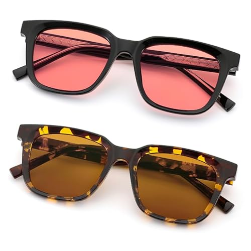 MOAROMAS Indoor Fluorescent-41 Pink & Outdoor Fluorescent-60 Brown Tinted Migraine Light Sensitivity Glasses for Photophobia, Fluorescent LED Glare and Computer,Two Pairs Protective Eyewear