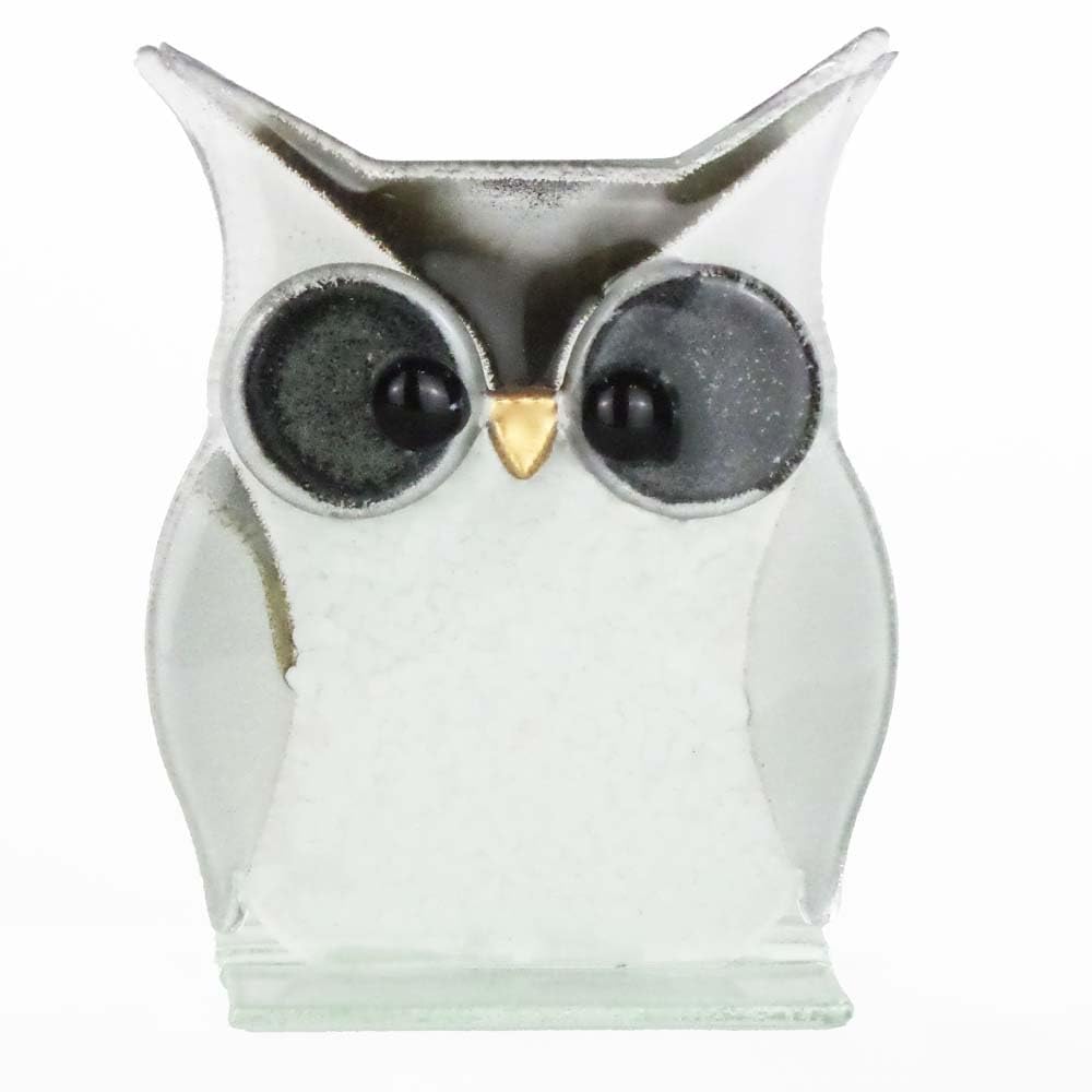 Nobile Glassware Fused Glass Owl in White and Grey