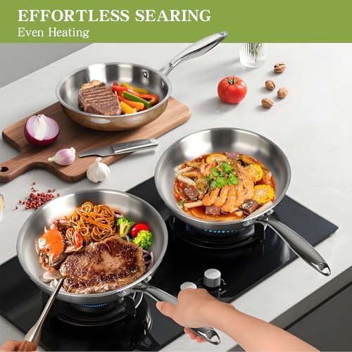Image of Triple Ply Stainless Steel Pots and Pans Set, EWFEN 12 Piece Induction Cookware Set, Oven Dishwasher Safe | Frying Pans, Saucepans, Saute Pan & Stock Pot, PFOA Free Kitchen Skillet