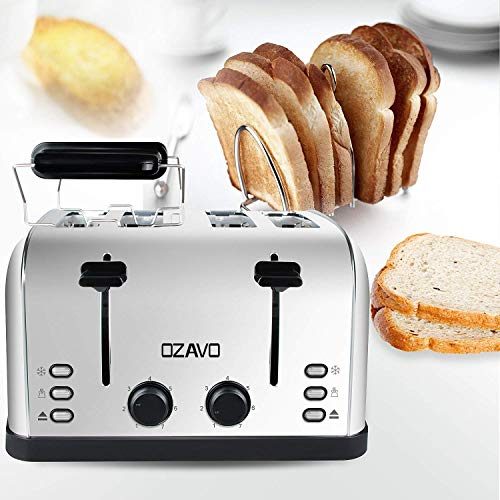 OZAVO Toaster 4 Scheiben, Brötchenaufsatz, 7 Bräunungsstufen, Zentrierfunktion, mit Abnehmbarer Krümelschublade… – Bild 3