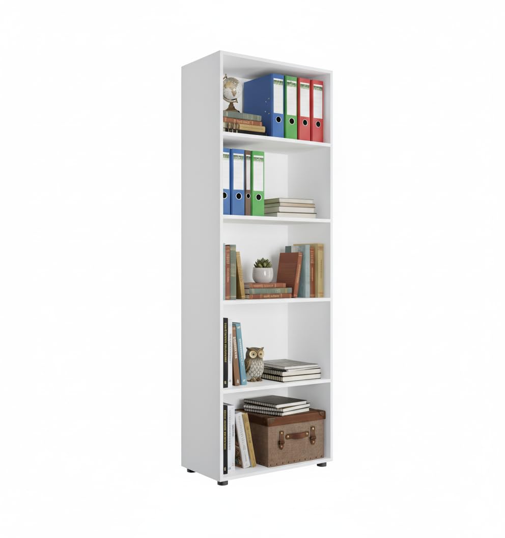 Mercatone Germanvox, Libreria Moderna 4 Ripiani, Mobile Scaffale, Legno Melaminico Ecologico, Indipendente, Studio/Ufficio, Ripiani Regolabili, 69x35x200 cm, Bianco
