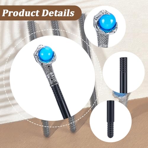 Image of GORGECRAFT Vintage Walking Stick Antique Cane Plastic Halloween Party Cosplay Scepter Silver Eagle Claw Blue Ball Grasping King Wand Costume Cane Handle Knob Punk Prop for Themed Events Stage Shows