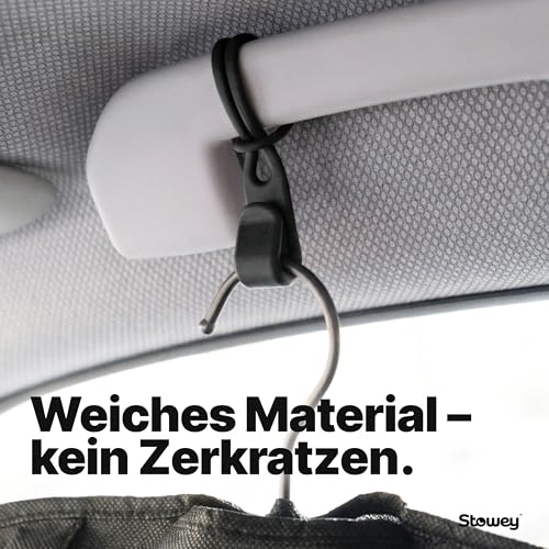 Car Hook Kleiderhaken für Auto Haltegriff (4 Stk.) - Der Jackenhalter Auto hält Jacken & Taschen bis 10kg, Auto Kleiderhaken aus weichem Material, Haken für Haltegriff Auto, Auto Kleiderbügel Schwarz