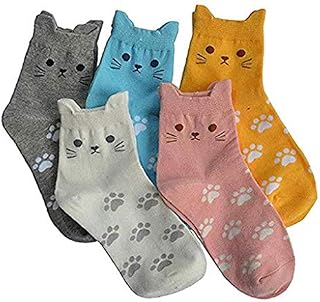 DEELIN Women Funny Socks Fashion Cute Animals Cartoon Cat Footprints Pattern Casual Socks Soft Cotton Tube Sock Fun Funky Novelty Gift for Ladies