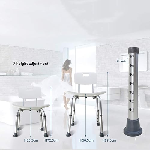 Miniatura 3 de Bath & Shower Aids, Shower Bath Chair Seat with Armrest, Portable Medical Shower Bench Bath Chair with Non-Slip Safety Mats, Lightweight, 7 Height