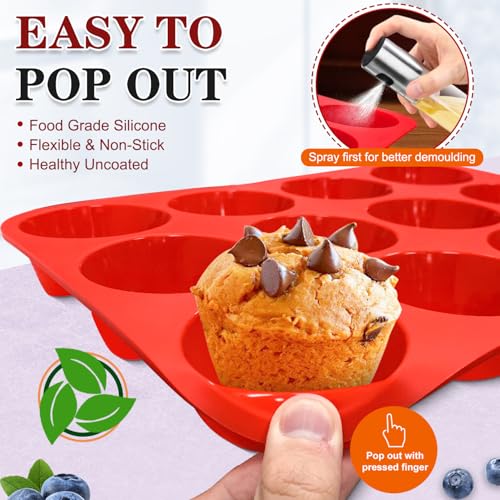 image for Walfos Muffin Pan Set - 12 Cups Regular Silicone Cupcake Pan, Non-stic