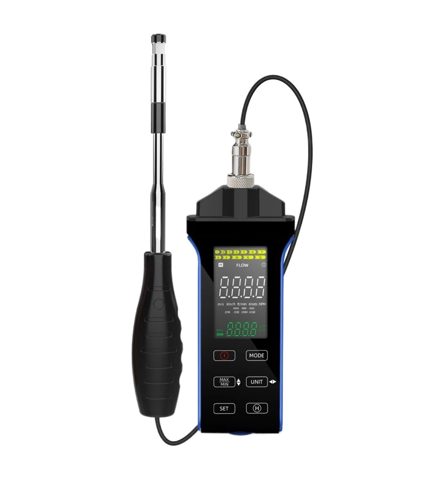 Anemómetro digital de alta precisión, medidor velocidad, temperatura y del viento con sensor retráctil, rango 0,1 a 30 m/s