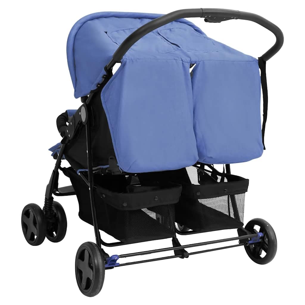 Poussette Double, Poussette Deux Places pour Jumeaux Pliable Bleu marine Acier