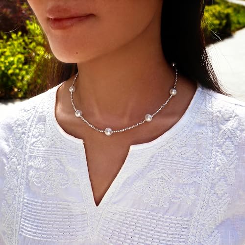 Genuin Real Freshwater Pearl Necklace,Black Peacock Pearl Choker Necklaces for Women,Hematite Gold/Silver Beaded Simple Pearl Necklace,Dainty Adjustable Pearl Jewelry Mother's Valentine Day Gifts3