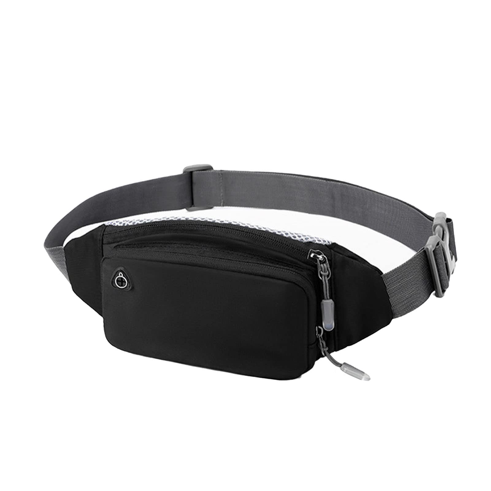 Ausla Nylonowa Torba w Talii Fanny Pack Bag Paska z Regulowanym Paskiem Wodoodporna Konstrukcja Oddychająca z Tyłu Oddychania do Biegania na Rowerze (Nylon czarny (szary pasek))