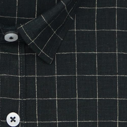 Image of GHPC Cotton Linen Checkered Half Sleeves Regular Fit Formal Shirt for Men