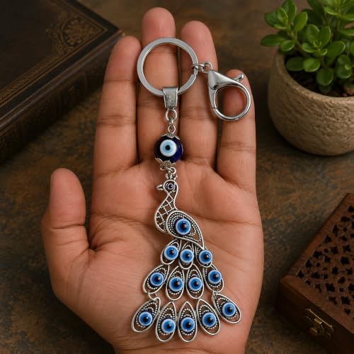 Image of GJ Premium Turkish Evil Eye Keychain for Car, Bike & Home | Nazar Protection Keychain, Good Luck Charm | Spiritual Metal Key chain for Men & Women