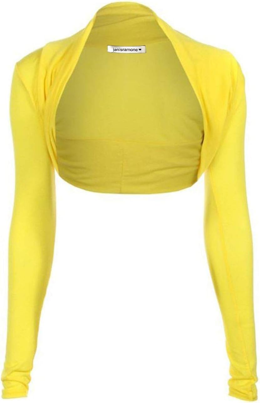New Womens Plain Open Front Long Sleeve Bolero Shrug Cropped Cardigan Blouse Top