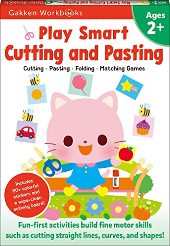  Play Smart Cutting and Pasting Age 2+: Preschool Activity Workbook with Stickers for Toddlers Ages 2, 3, 4: Build Strong Fine Motor Skills: Basic Scissor Skills (Full Color Pages)