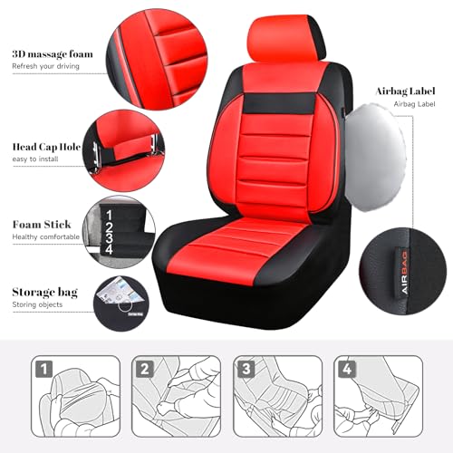 Image of CAR PASS Leather Seat Covers Full Set Universal Water Resistant 3D Foam Back Support, Luxury Comfort Automotive 5 Seat Covers All Season Fit for SUV,Sedan,Van, Airbag Compatible Elegance (Black Red)