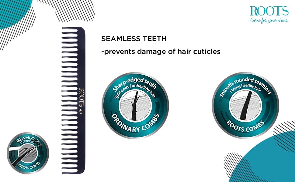 Image of ROOTS - Professional Hair Cutting Comb | Wide Teeth | Salon Grade - For Men & Women | Ideal for Sectioning, Hair Partition & Colouring | Round Teeth prevent Hair & Scalp Damage | Model No. 401
