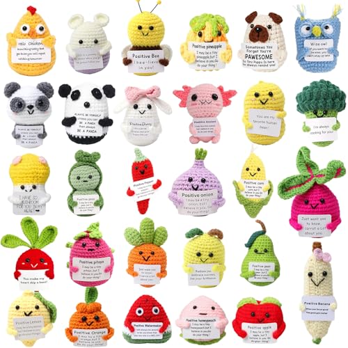 HunnmingRe 30 Pcs Crochet Animals with Motivational Cards, Cute Positive