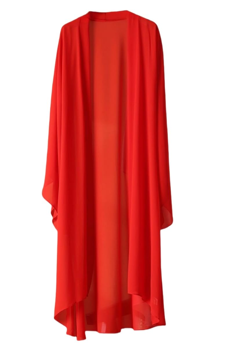 Women's Shrugs,Long Chiffon Cardigans Long Sleeve Open Front Thin Summer Lightweight Sheer Shawl Bolero Shrug Loose Kaftan Boho Roomy Kimono Beach Bikini Cover Up Dresses Red 3XL